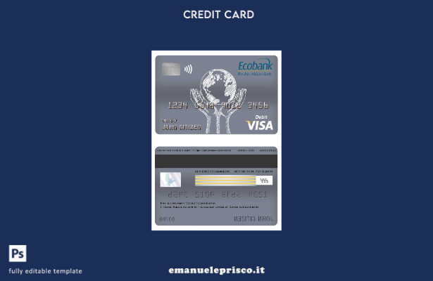 modello di carta di debito visto bancario Congo Ecobank in stile verificato